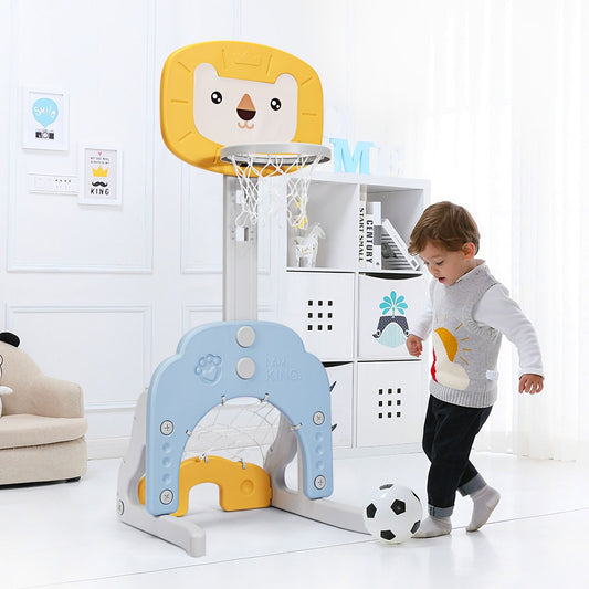 Support De Basket Multifonctionnel 3-En-1 Hauteur Ajustables De 110 À 149Cm Jaune Et Bleu
