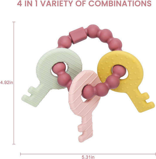 Anneau Dentition Bebe, Pour Garçons Et Filles Dentition Jouet, Colliers À Mâcher, Durables Et Solides Jouet Dentition, Accessoires D'Allaitement Sans BPA Pour Bébés De 3 Mois Et plus (Rose)
