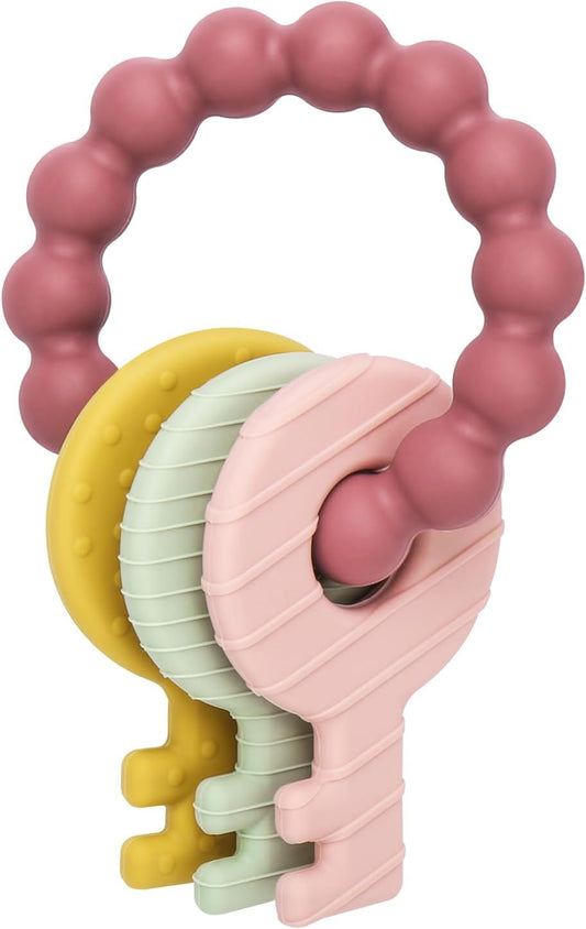 Anneau Dentition Bebe, Pour Garçons Et Filles Dentition Jouet, Colliers À Mâcher, Durables Et Solides Jouet Dentition, Accessoires D'Allaitement Sans BPA Pour Bébés De 3 Mois Et plus (Rose)