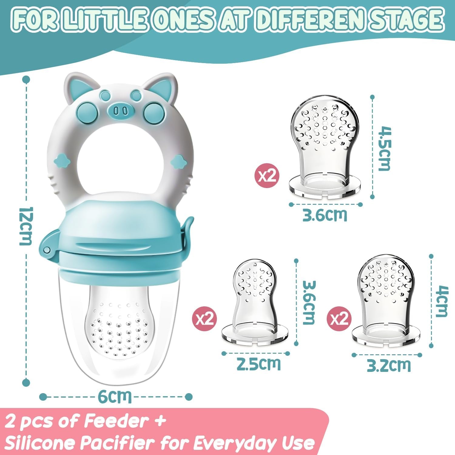 Bébé Grignoteuse avec 2 Grignoteuses à Fruits et 8 Tailles de Tétines Sans BPA - Diversification Alimentaire pour Enfants de 3 à 24 Mois, Rose et Bleu